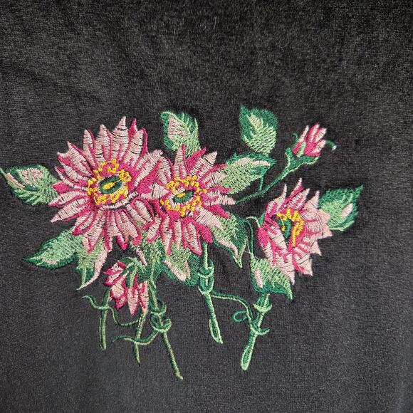 Vintage Shenanigans Black Velvet Dress Embroider Flower Fairy Grunge Whimsygoth - Picture 2 of 6